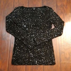 Black v neck sweater with silver sequins